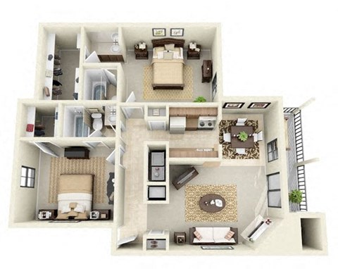 Floor plan for 2 beds, 2 baths, 1100 sqft